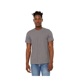 Bella Canvas Unisex T-shirts - Model wearing Storm Heather color T-shirt