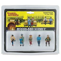 Woodland Scenics Model Scenery - Front of package of 5 Seated Figures in 1/4th scale
