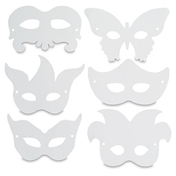 Mardi Gras Paper Masks - 6 types of masks offered shown