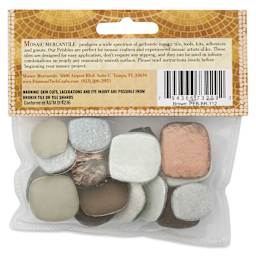 Mosaic Mercantile Glass Pebble Tiles - Brown, 4 oz, back of packaging