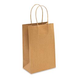 American Crafts Fancy That Kraft Bags - Natural, Small, Package of 6, 8-1/4"H x 5-1/4"W x 3-1/4"D (Bag standing up, Angled view)