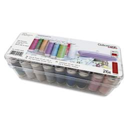 Gutermann Sew-All Polyester Thread - Set of 26, Basic Shades, 110 yd Spools with Box showing top of packaging