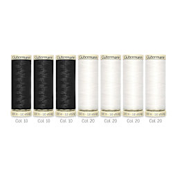 Gutermann Sew-All Polyester Thread - Set of 7, Black and White, 110 yd Spools