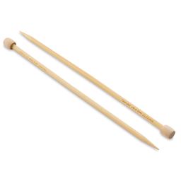Clover Takumi Bamboo Straight Knitting Needles - 2 Bamboo Needles shown at angle
