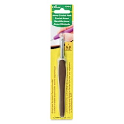 Clover Amour Aluminum Crochet Hook - J, 6 mm front of packaging