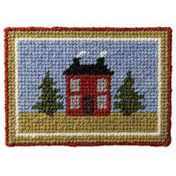 Friendly Loom Explore Needlepoint Homestead Kit showing completed house design project