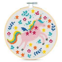 DMC Stitch Kit - Unicorn with Flowers, finished kit