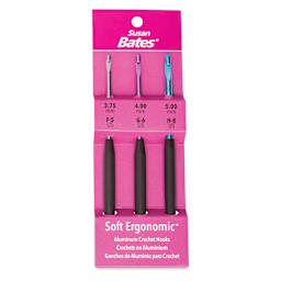 Susan Bates Ergonomic Crochet Hook Set - Set of 3, US F5, G6, and H8 front of packaging
