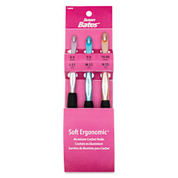 Susan Bates Ergonomic Crochet Hook Set - Set of 3, US L11, M13, and N15 front of packaging