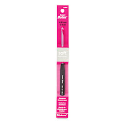 Susan Bates Ergonomic Crochet Hook - G6, 4 mm shown in packaging