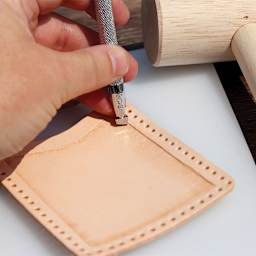 Realeather Explore Leathercraft Kit included tools being used on leather