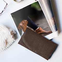 Realeather Deertan Leather Trim - Dark Brown, 11" x 8-1/2", on desk