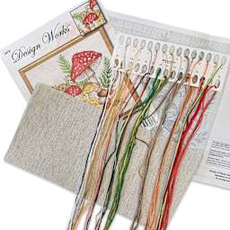 Design Works Counted Cross Stitch Kit - Mushrooms, 10" x 10" - contents