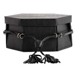 Muud Evita Leather Storage Box - Black - closed and tightened, front