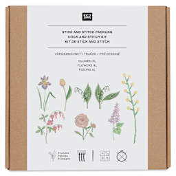 Rico Design Stick and Stitch Embroidery Kit - Pkg of 8, Flowers front of packaging