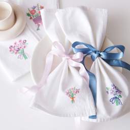 Rico Design Stick and Stitch Embroidery Kit - Pkg of 7, Bouquets completed napkin project