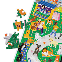 Professor Puzzle Cat Café & Dog Park 500 Piece Puzzle (Pieces in front of puzzle)
