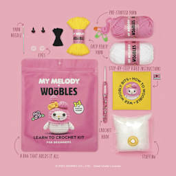 The Woobles Beginner Crochet Amigurumi Kit - My Melody from Hello Kitty - packaging and contents