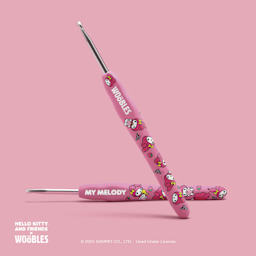 The Woobles Beginner Crochet Amigurumi Kit - My Melody from Hello Kitty - front and back of crochet needle