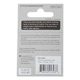 Tulip Needle Company Stitch Markers - Orange Tulip, Pkg of 7, Pins, back of the packaging