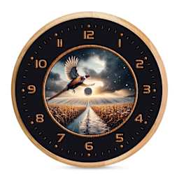 Walnut Hollow Pine Clock Surface - 6.5" diameter, Round, pheasant artwork in clock