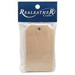 Realeather Leather Tags - 3-1/2" x 2", Pkg of 8, front of the packaging