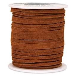 Realeather Suede Lace - 3/32" x 50 ft, Medium Brown spool upright