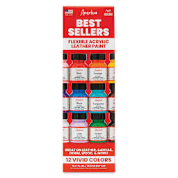 Angelus Acrylic Leather Paint Set - Best Sellers, Assorted Colors, Set of 12 front of packaging