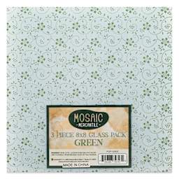 Mosaic Mercantile Opalescent Glass Pack - Green, 8" x 8", Pkg of 3, front of packaging
