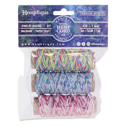 Hemptique Hemp Cord Spools - Set of 3, Magical Collection, 1 mm x 16.4 ft front of package