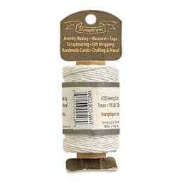 Hemptique Hemp Cord Spool - White, 1 mm x 98.4 ft, back of the packaging