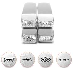ImpressArt Design Stamps - Front view of 4 pc Ornamental Border Set 2 with examples of impressions