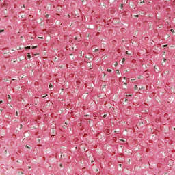 John Bead Czech Glass Seed Beads - Transparent Pink, Silver Lined, 10/0, 22 g Vial close up
