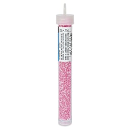 John Bead Czech Glass Seed Beads - Transparent Pink, Silver Lined, 10/0, 22 g Vial side view