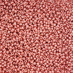 John Bead Czech Glass Seed Beads - Metallic Pink Solgel, 10/0, 22 g Vial close up