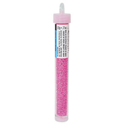 John Bead Czech Glass Seed Beads - Neon Pink, Color Lined, 10/0, 22 g Vial side view