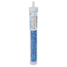 John Bead Czech Glass Seed Beads - Aqua, Silver Lined, 10/0, 22 g Vial side view