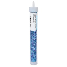 John Bead Czech Glass Seed Beads - Aqua, Silver Lined, 10/0, 22 g Vial back view