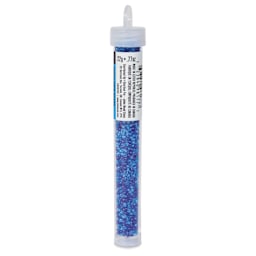 John Bead Czech Glass Seed Beads - Transparent Aqua, Luster Mix, 10/0, 22 g Vial side view