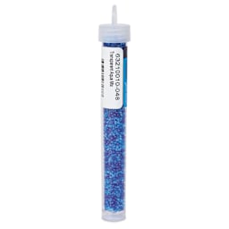 John Bead Czech Glass Seed Beads - Transparent Aqua, Luster Mix, 10/0, 22 g Vial back view