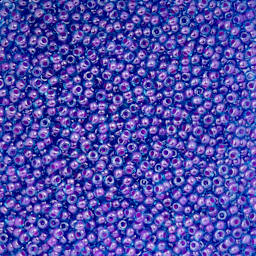 John Bead Czech Glass Seed Beads - Color-Lined Fuchsia and Transparent Blue, 10/0, 22 g Vial close up