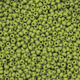 John Bead Czech Glass Seed Beads - Olive Green, Opaque, 10/0, 22 g Vial close up