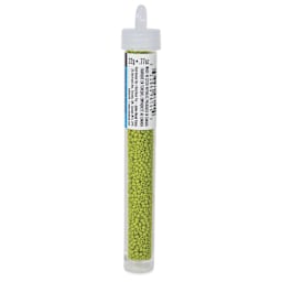 John Bead Czech Glass Seed Beads - Olive Green, Opaque, 10/0, 22 g Vial side view 