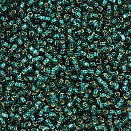 John Bead Czech Glass Seed Beads - Teal Green, Silver Lined, 10/0, 22 g Vial close up