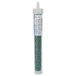 John Bead Czech Glass Seed Beads - Teal Green, Silver Lined, 10/0, 22 g Vial side view