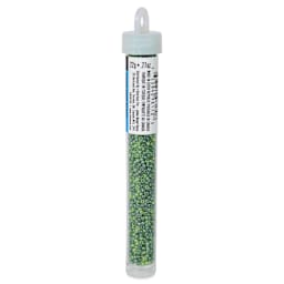 John Bead Czech Glass Seed Beads - Sea Green, Luster Mix, 10/0, 22 g Vial side view