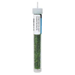 John Bead Czech Glass Seed Beads - Transparent Sea Green, Luster Mix, 10/0, 22 g Vial back view