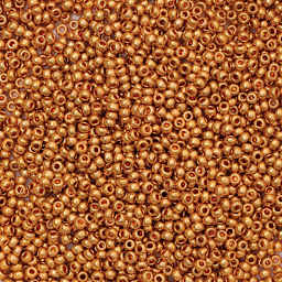 John Bead Czech Glass Seed Beads - Metallic Gold, 10/0, 22 g Vial close up