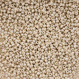 John Bead Czech Glass Seed Beads - Metallic Light Silver, 10/0, 22 g Vial close up