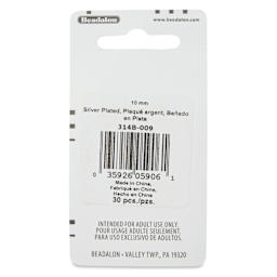 Beadalon Jump Rings - Silver Plated, Round, 10 mm, Pkg of 30 back of packaging